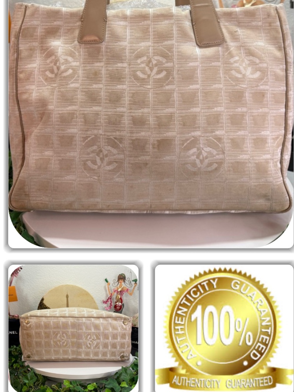 REGAL CHANEL CREAM CC MONOGRAM CANVAS TOTE HANDBAG!